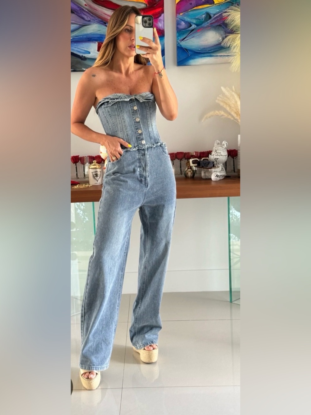 Forever 21 Light Blue Strapless Denim Jumpsuit